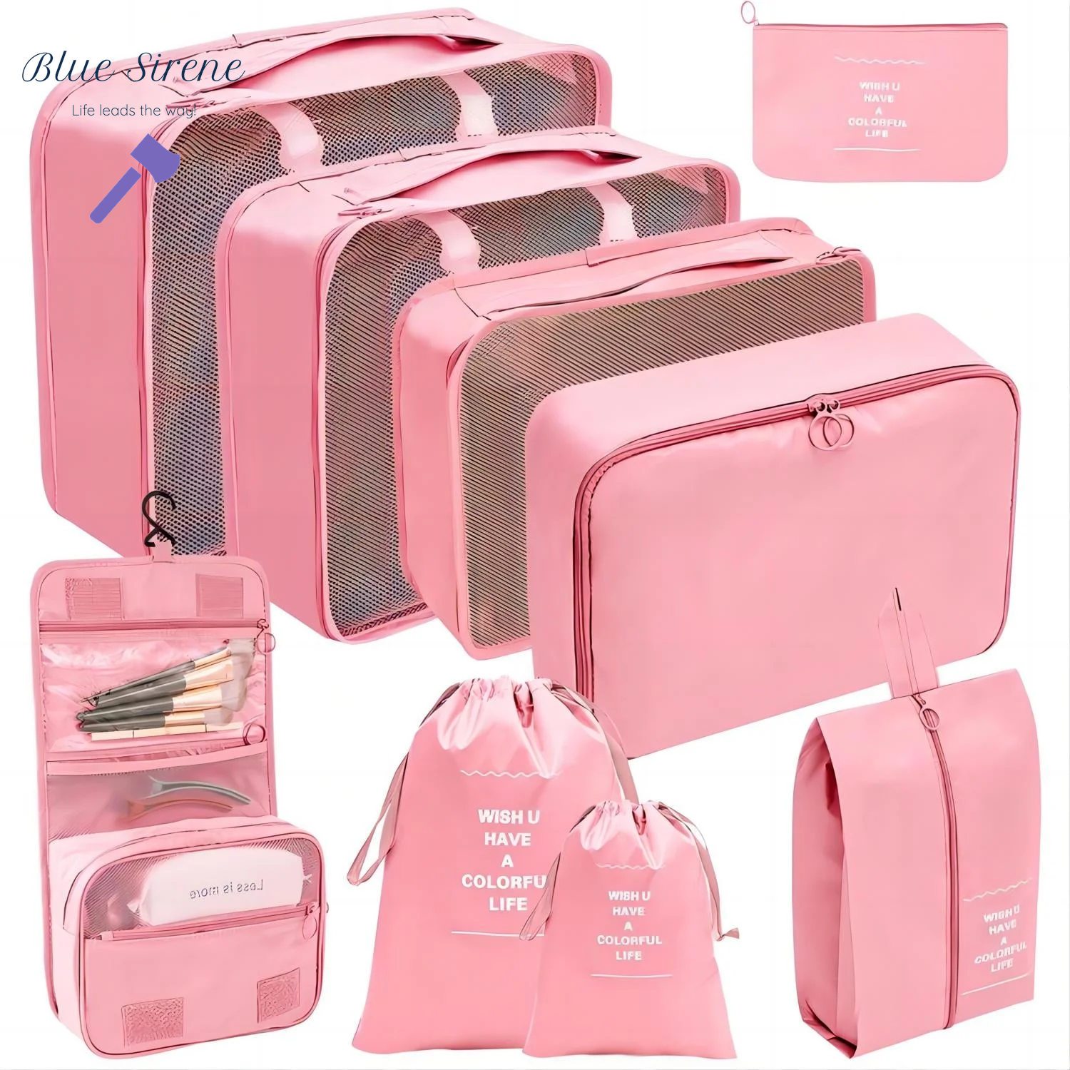 Packing Cubes 9 Set, Travel Packing Organizers with Large Toiletries Bag for Clothes Shoes, Beige