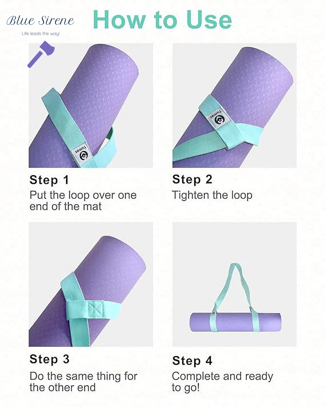 Tumaz Yoga Mat Holder (Mat Not Incl.), Adjustable Yoga Mat Carrier, Turquoise