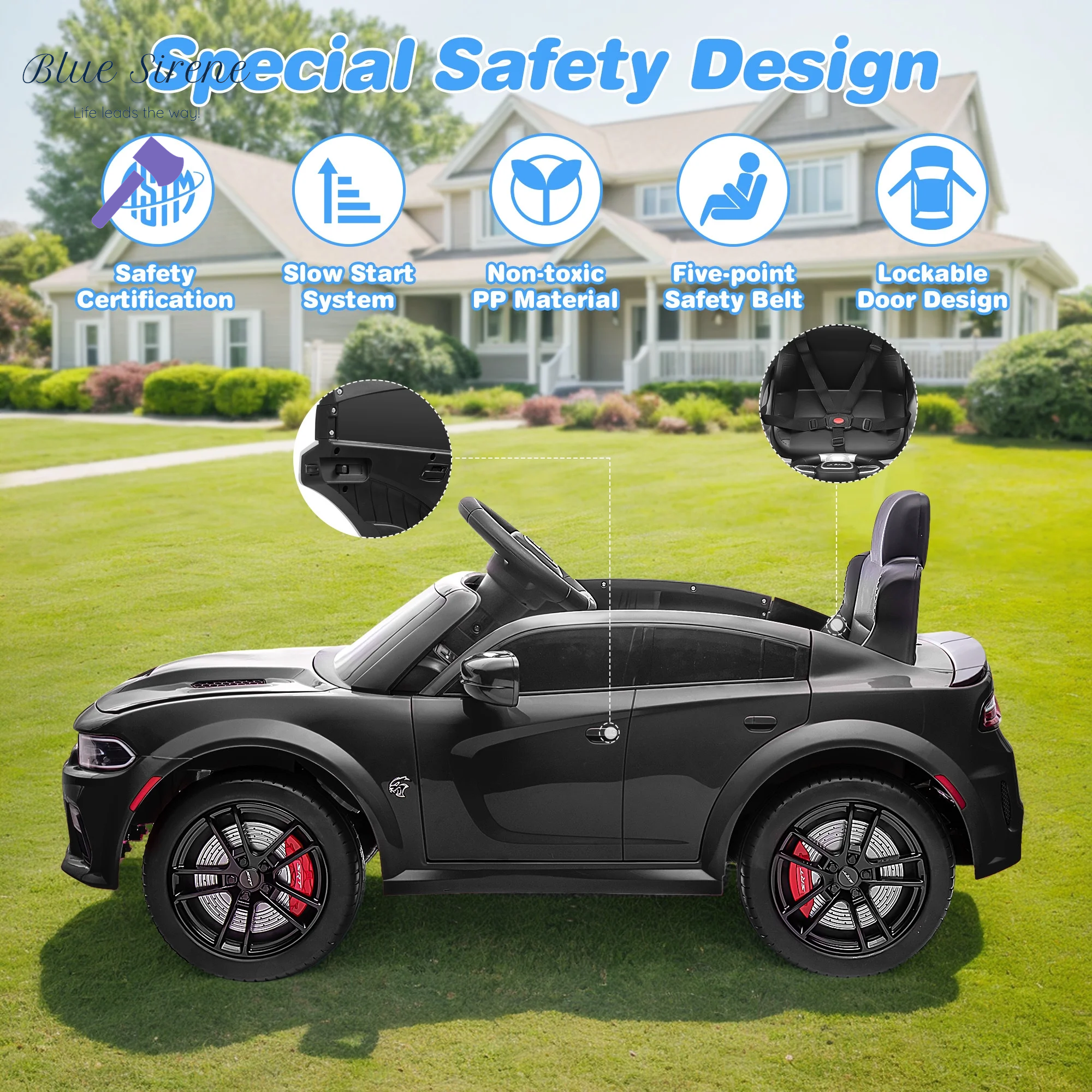 Dodge Electric Ride on Cars for Kids, 12V Licensed Dodge Charger Srt Hellcat Powered Ride on Toys with Parent Remote Control, Electric Car for Boys 3-5 W/Music Player/Led Lights/Safety Belt, Black