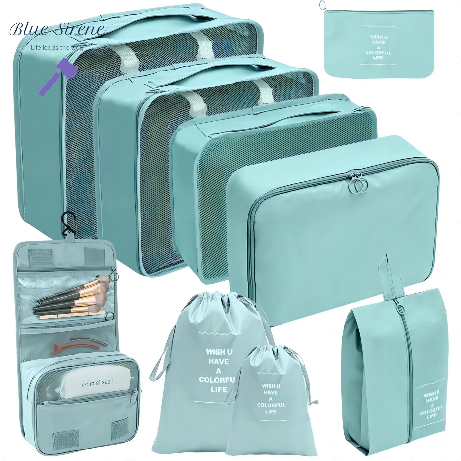 Packing Cubes 9 Set, Travel Packing Organizers with Large Toiletries Bag for Clothes Shoes, Beige