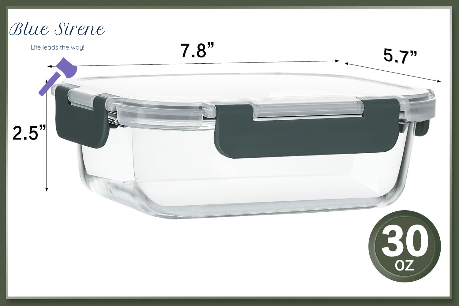 KOMUEE 10 Packs 30 Oz Glass Meal Prep Containers,Glass Food Storage Containers with Lids,Airtight Lunch Bento Boxes,Microwave,Freezer and Dishwasher,Gray