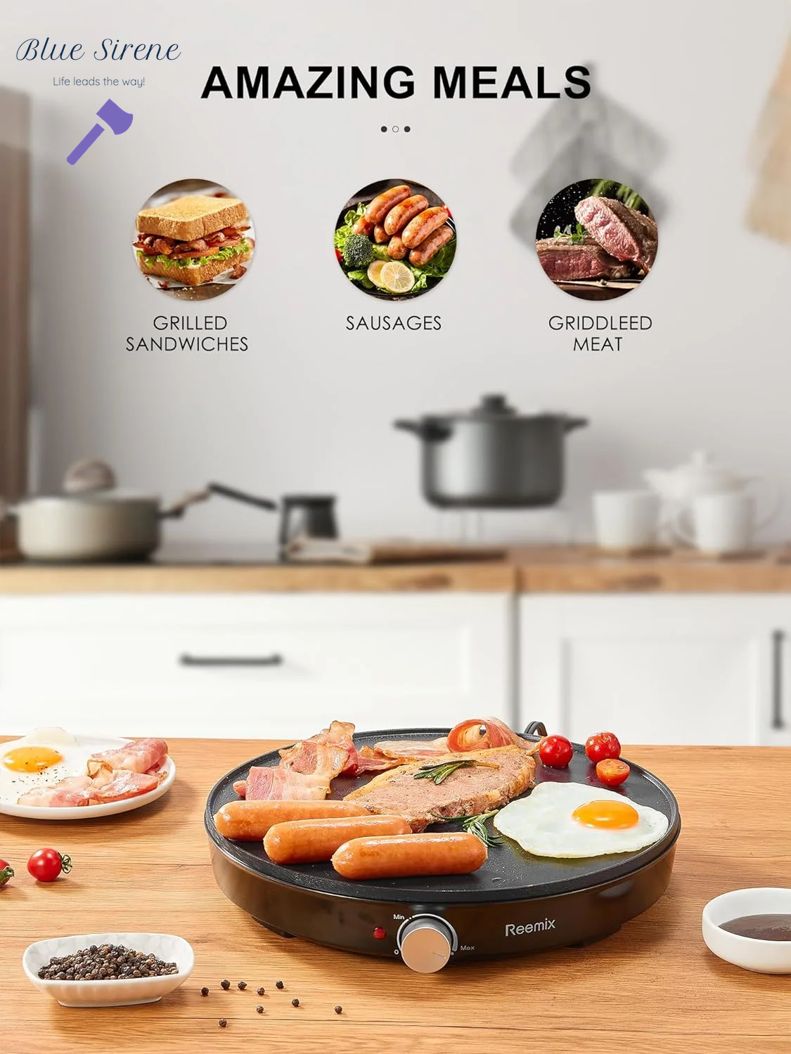 Crepe Maker Machine, Reemix Nonstick 12” Electric Griddle, Compact Pancake Griddle Precise Temperature Control, Batter Spreader for Eggs, Pancakes, Includes Spatula, Spreader（Black）