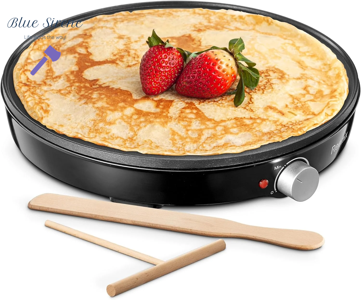 Crepe Maker Machine, Reemix Nonstick 12” Electric Griddle, Compact Pancake Griddle Precise Temperature Control, Batter Spreader for Eggs, Pancakes, Includes Spatula, Spreader（Black）