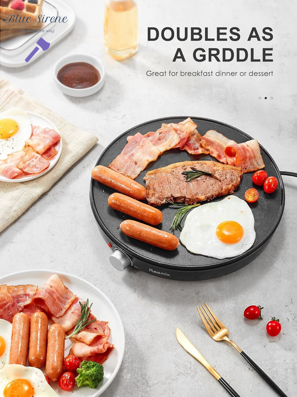 Crepe Maker Machine, Reemix Nonstick 12” Electric Griddle, Compact Pancake Griddle Precise Temperature Control, Batter Spreader for Eggs, Pancakes, Includes Spatula, Spreader（Black）