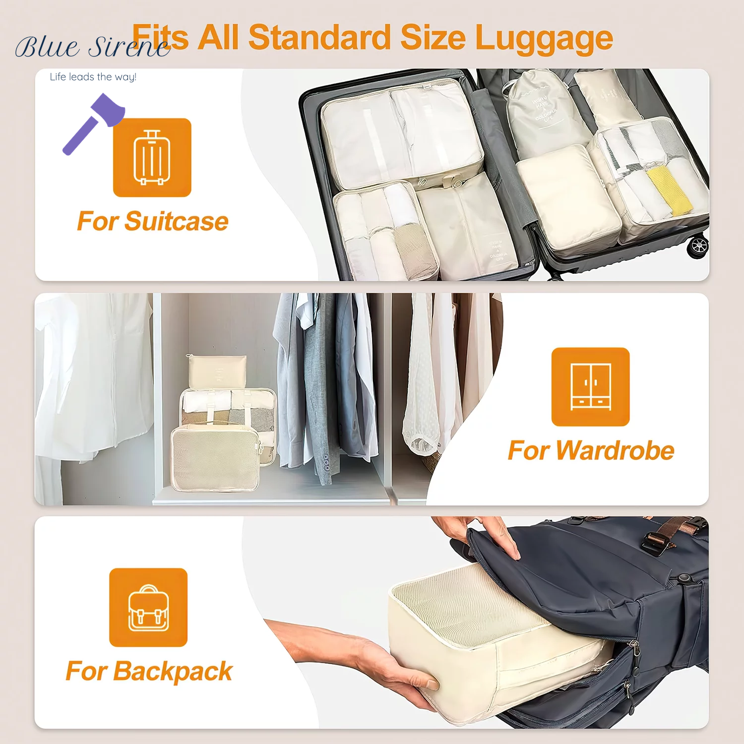 Packing Cubes 9 Set, Travel Packing Organizers with Large Toiletries Bag for Clothes Shoes, Beige