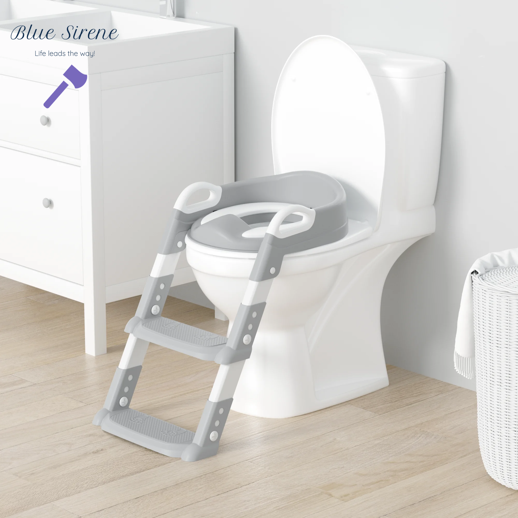Potty Training Seat with Step Stool Ladder, Foldable Training Seat with Handles, Height Adjustable for Toddlers (Gray)