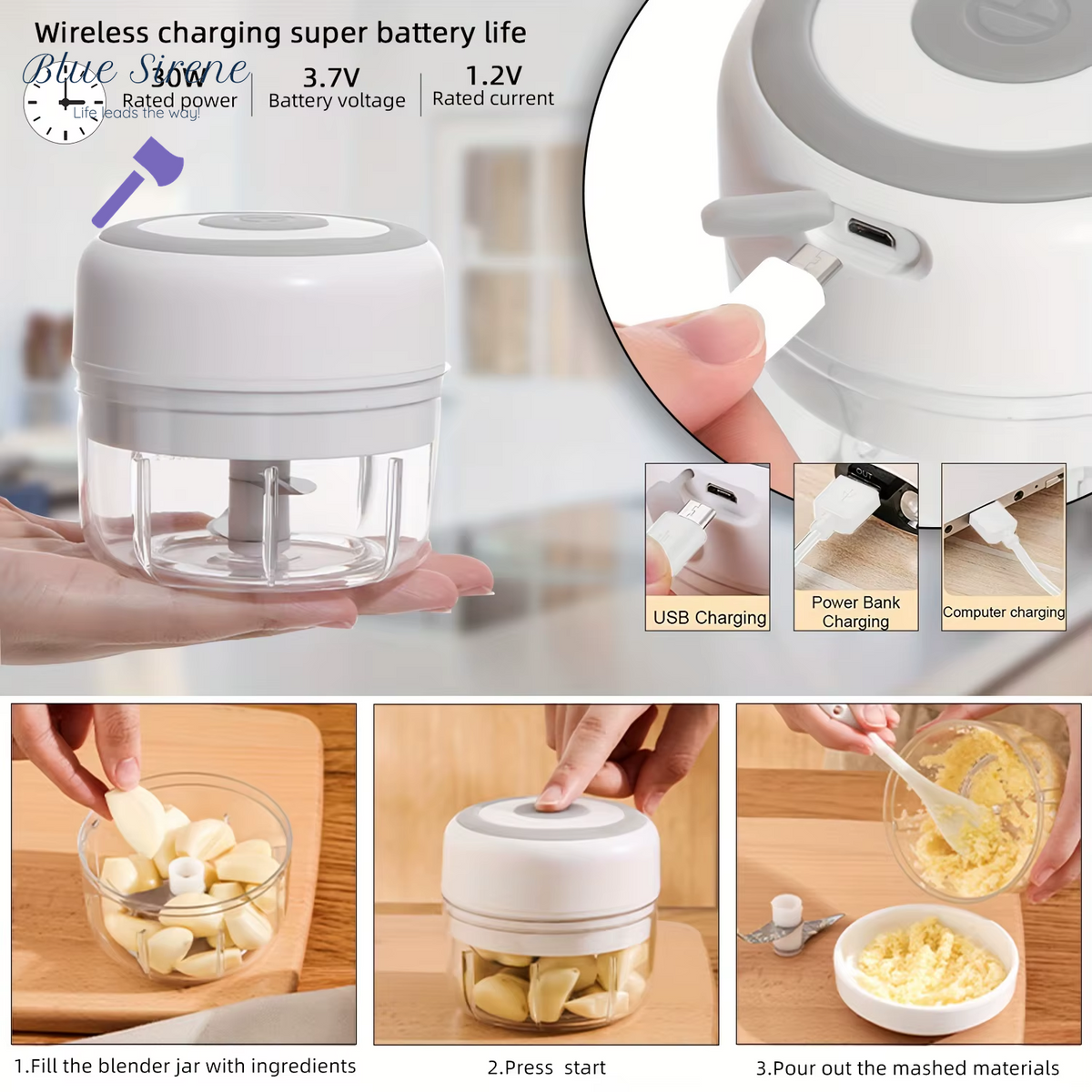Electric Kitchen Food Chopper Mini Garlic Masher Crusher USB Portable Meat Grinder Vegetable Chopper for Kitchen Gadgets